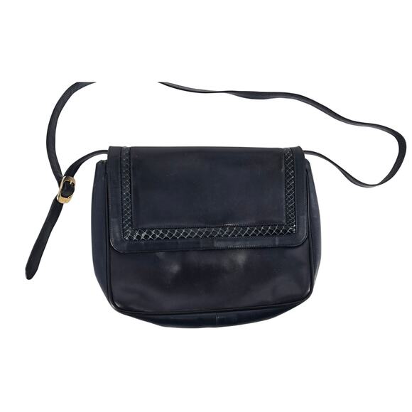 Salvatore Ferragamo Handbags - Vintage Salvatore Ferragamo Navy Blue Leather Shoulder Bag Snakeskin Accent